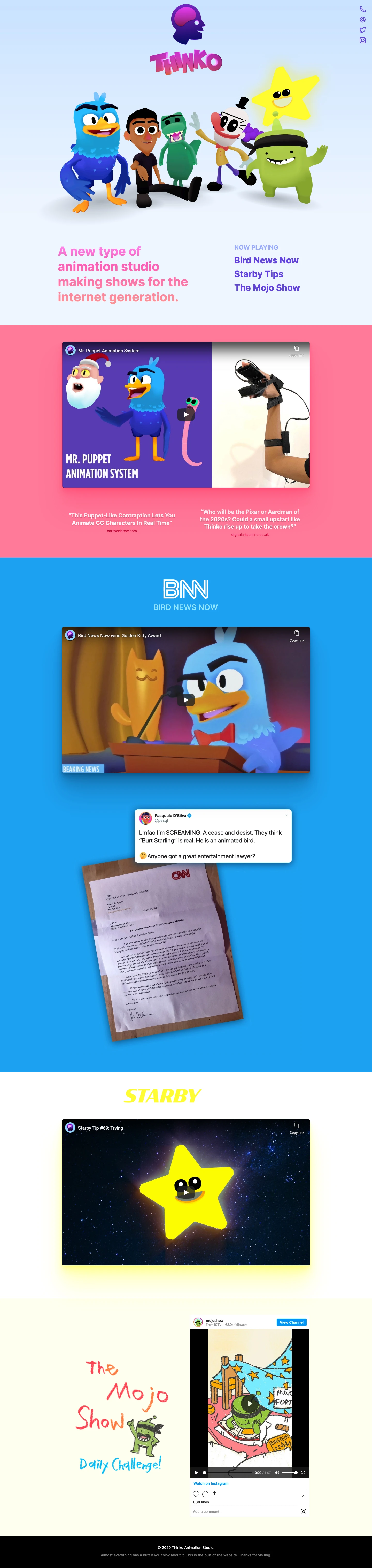 Thinko Landing Page Example: A new type of animation studio making shows for the internet generation.