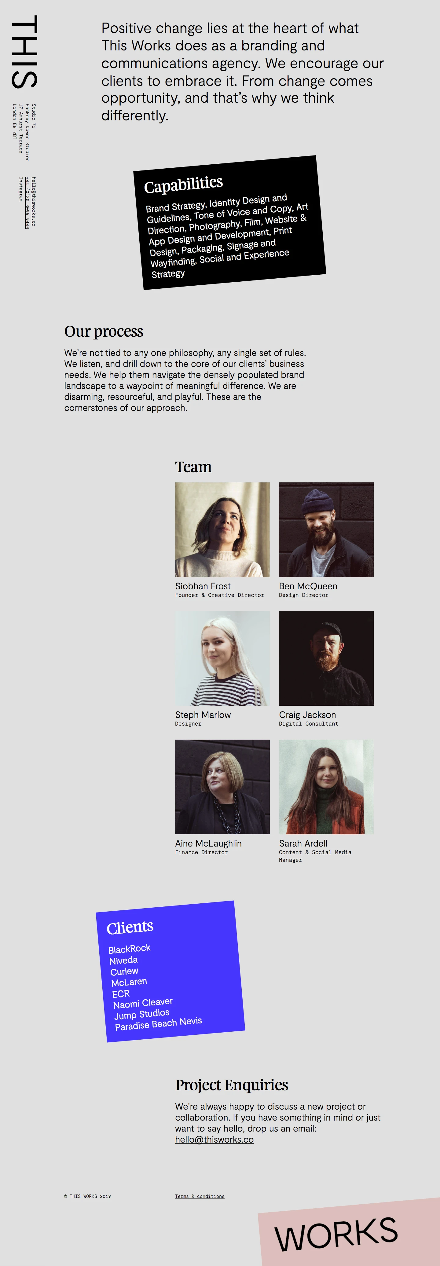 This Works Landing Page Example: Positive change lies at the heart of what This Works does as a branding and communications agency. We encourage our clients to embrace it. From change comes opportunity, and that’s why we think differently