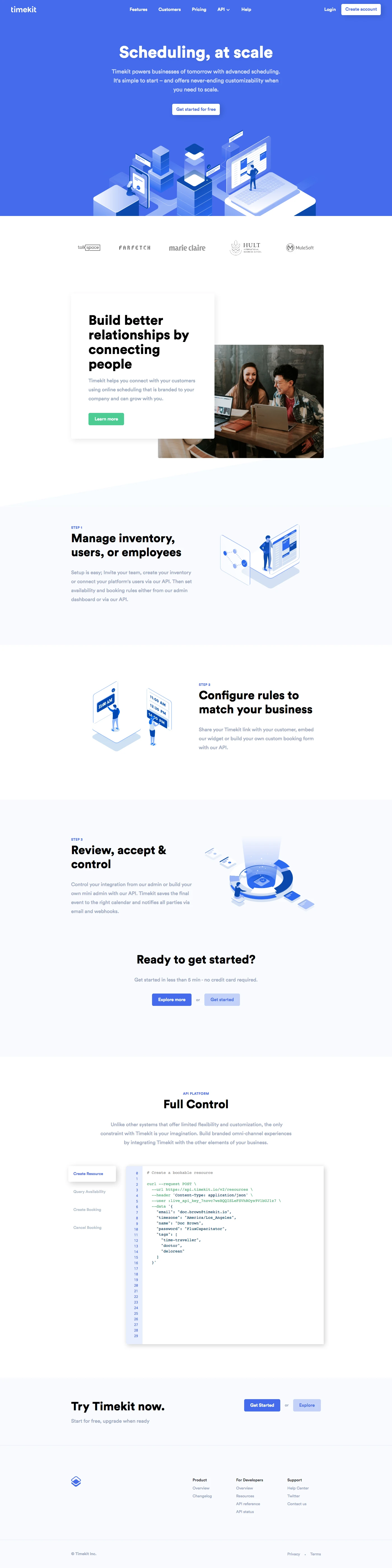 Timekit Landing Page Example: Empower your customers to book your team and grow your business with automated scheduling.