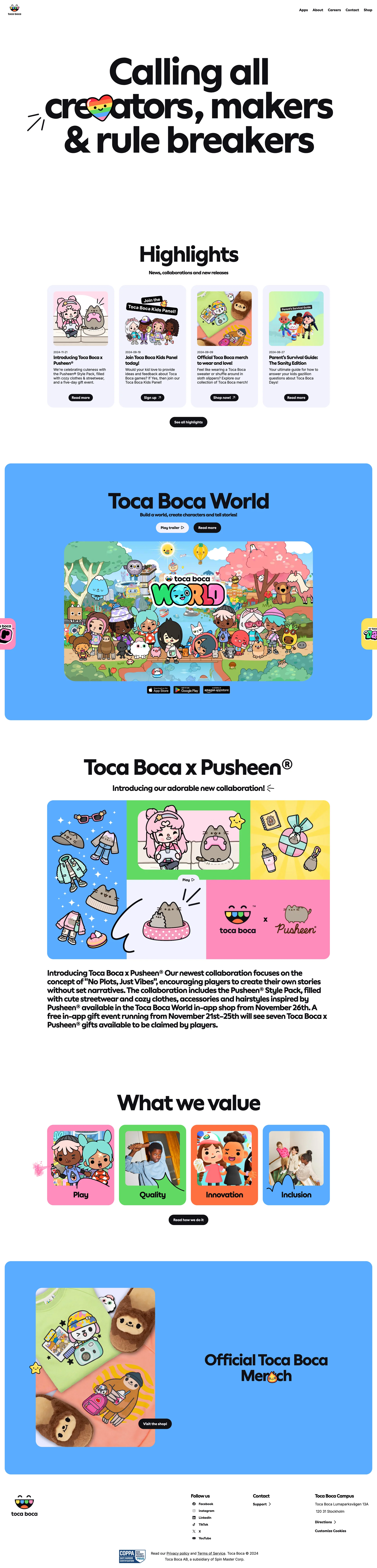 Toca Boca Landing Page Example: Toca Boca was founded in 2011 with a simple mission - to create playful experiences where kids can have fun and feel free to be themselves. And today, over 60 million kids play our games every month (that’s right, every. single. month.)