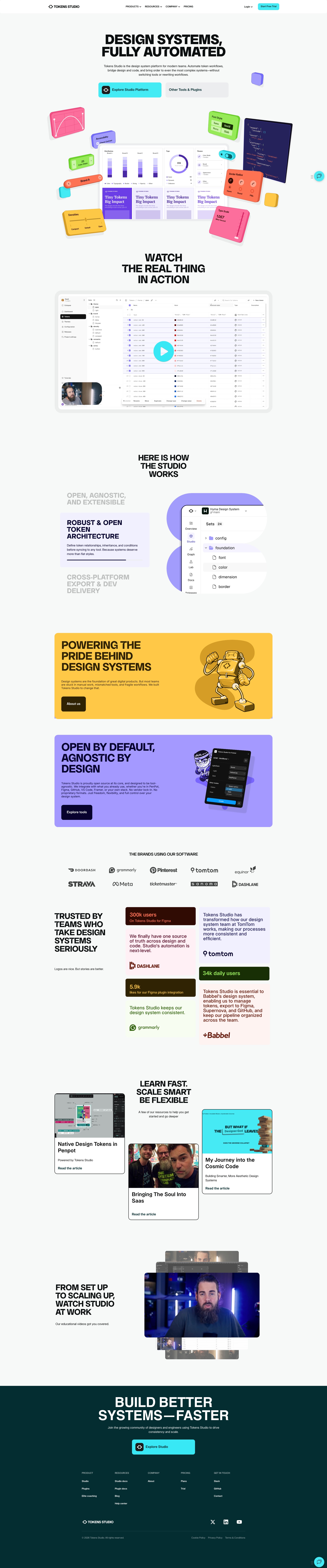 Tokens Landing Page Example: Tokens Studio is the design system platform for modern teams. Automate token workflows, bridge design and code, and bring order to even the most complex systems—without switching tools or rewriting workflows.