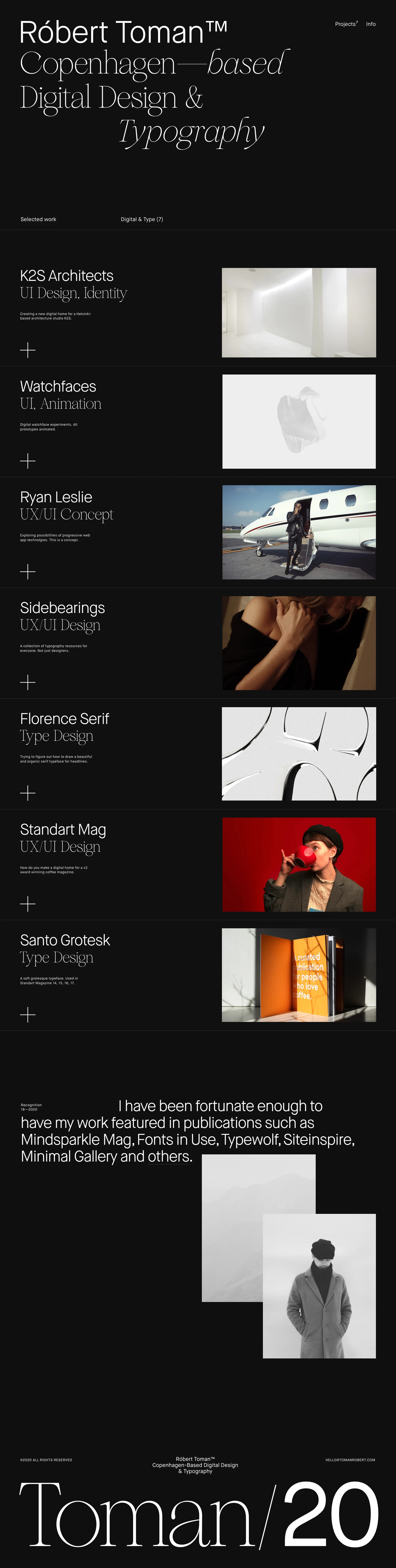 Robert Toman Landing Page Example: I'm Robert Toman a digital designer based in Copenhagen, Denmark.