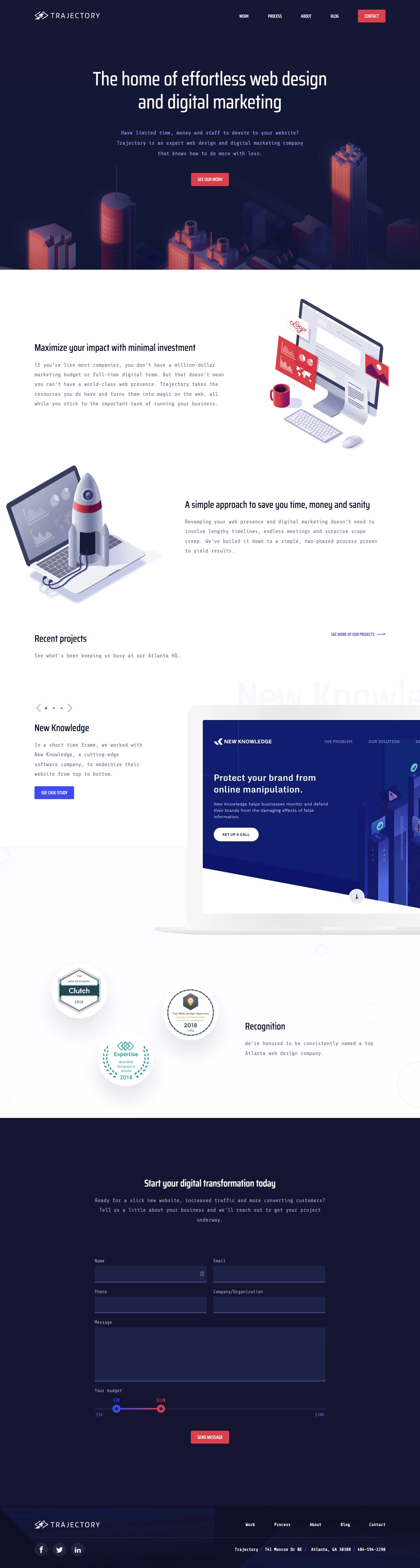 Trajectory Landing Page Example: We are an Atlanta based web design company committed to crafting digital experiences through strategy, design, and development.