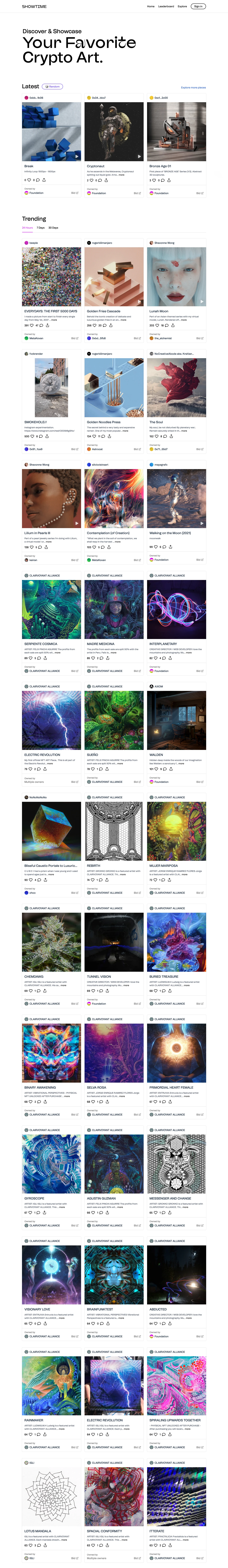 Showtime Landing Page Example: Discover and showcase crypto art.