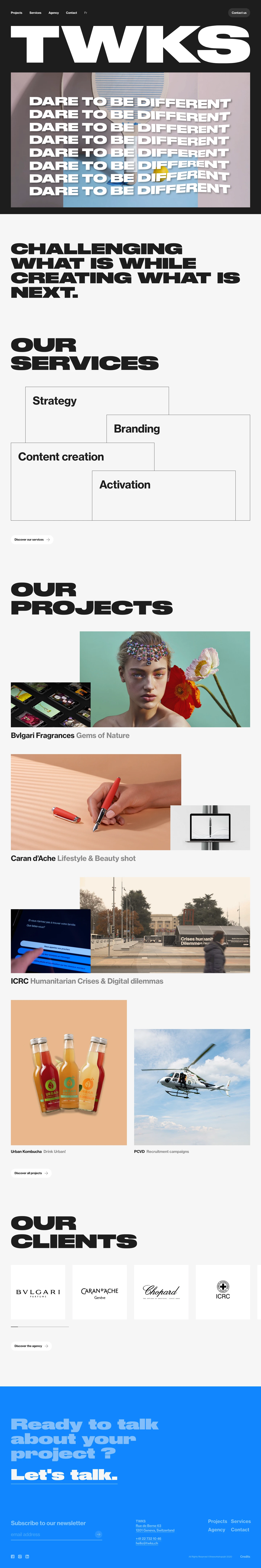 TWKS Landing Page Example: Creative digital agency in Geneva: we put our passion and our expertise to serve your brand. Discover our projects!