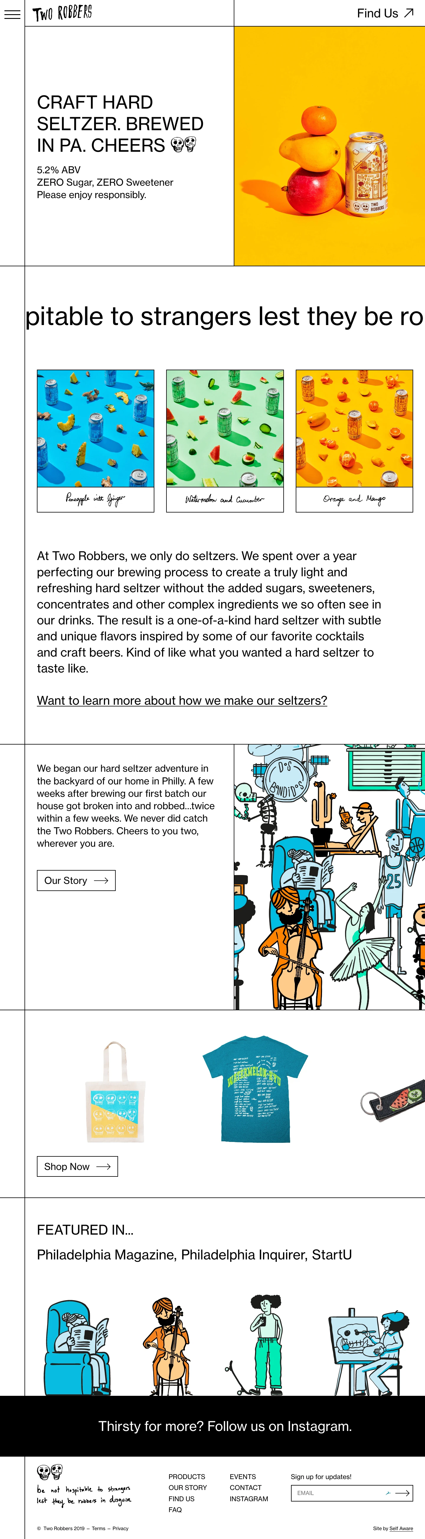 TWO ROBBERS Landing Page Example: Craft Hard Seltzer. Brewed in PA. Cheers.