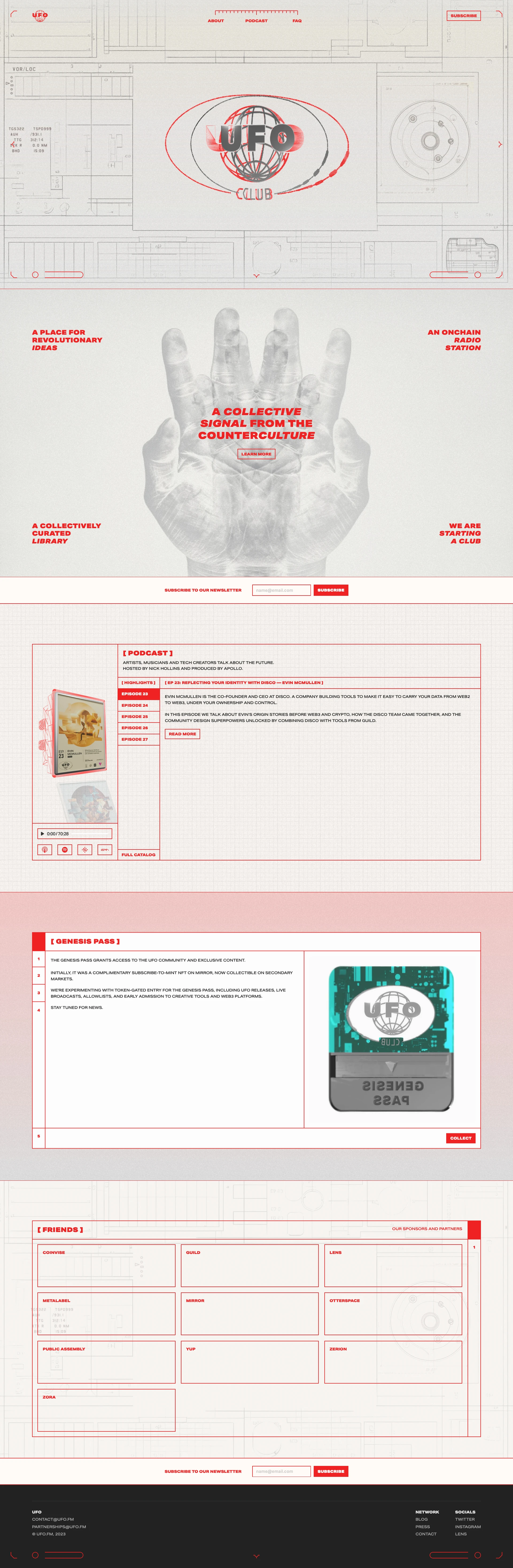 UFO Landing Page Example: UFO is an onchain radio station, library and club for music, arts and ideas.