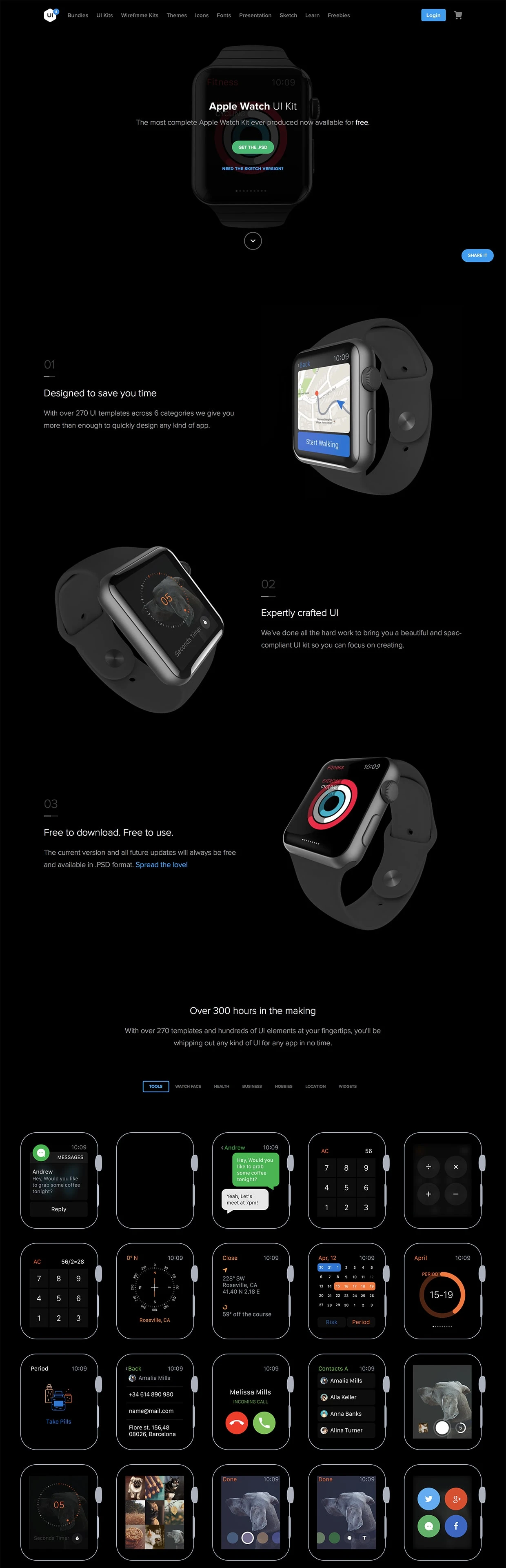UI8 Landing Page Example: Apple Watch UI Kit