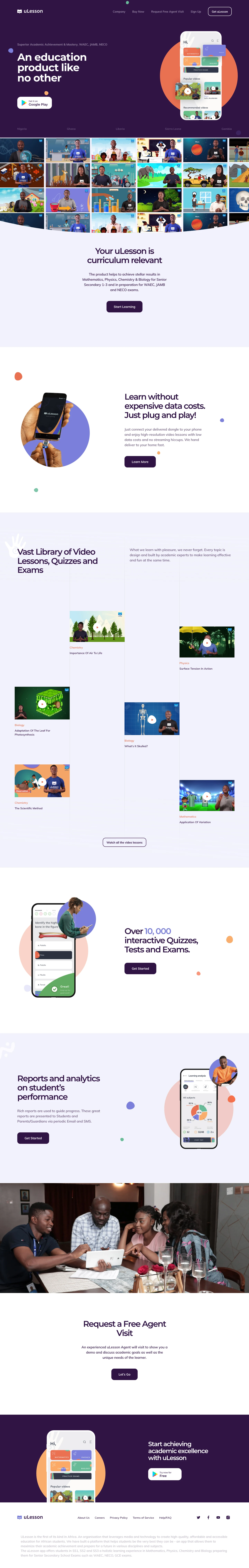 uLesson Landing Page Example: Superior academic achievement & mastery. An education product like no other.