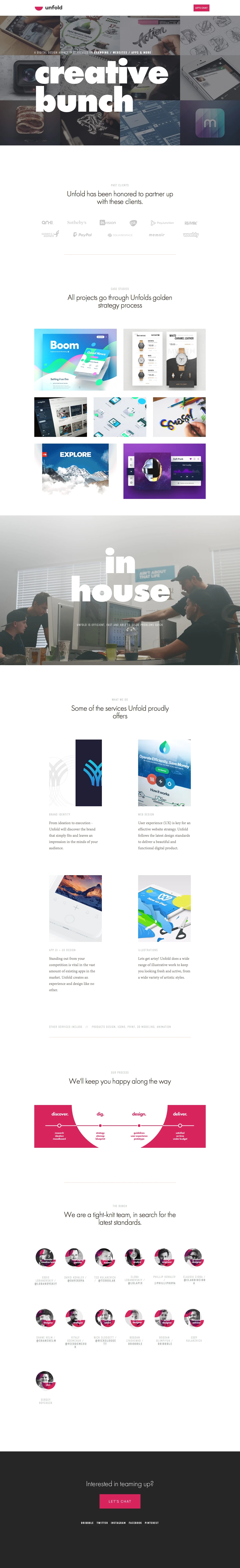 UNFOLD Landing Page Example: UNFOLD is a brand strategy and digital design agency specializing in web design, branding, identity, user experience
