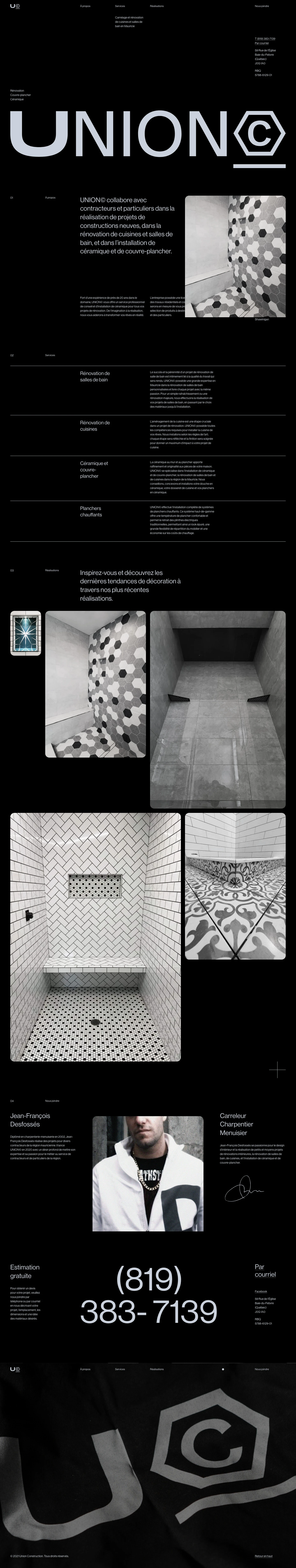 UNION© Landing Page Example: UNION © works with contractors and individuals in the realization of new construction projects, in the renovation of kitchens and bathrooms, and in the installation of ceramics and flooring.