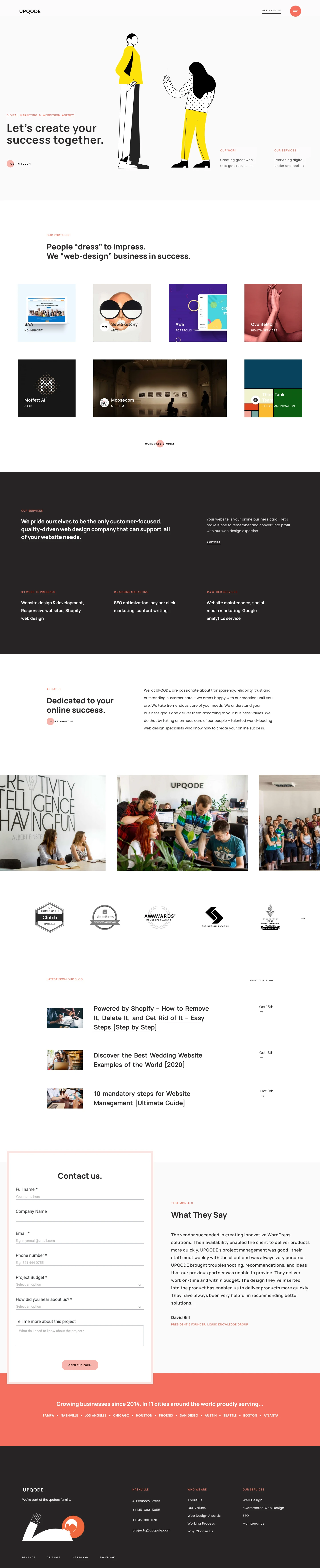 UPQODE Landing Page Example: We pride ourselves to be the only customer-focused, quality-driven web design company that can support all of your website needs.
