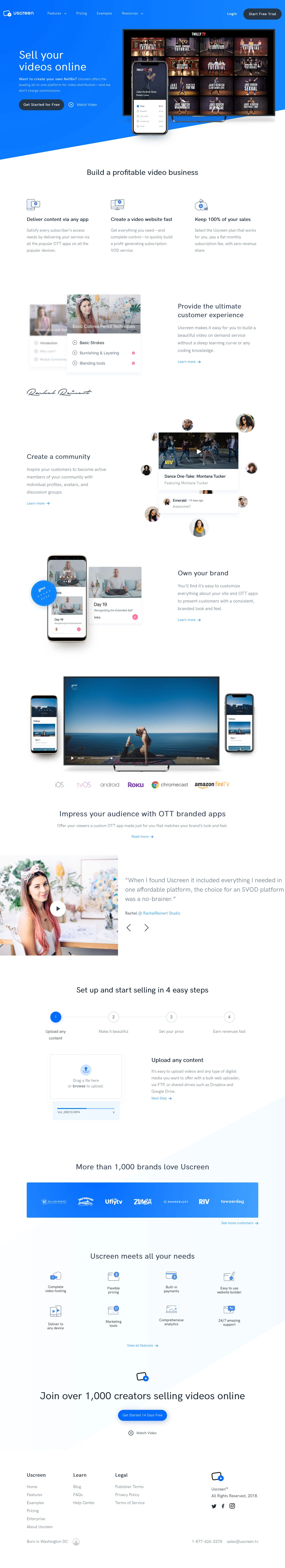 Uscreen Landing Page Example: Want to create your own Netflix? Uscreen offers the leading all-in-one platform for video distribution—and we don’t charge commissions.