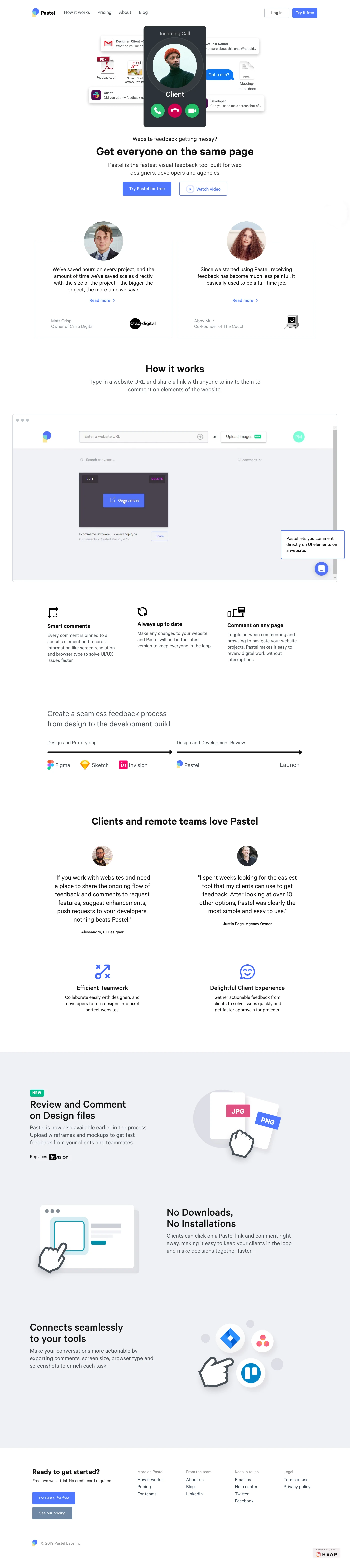 Pastel Landing Page Example: Pastel is the easiest, and fastest way for web designers, developers, and agencies to collect feedback on the websites they're building.