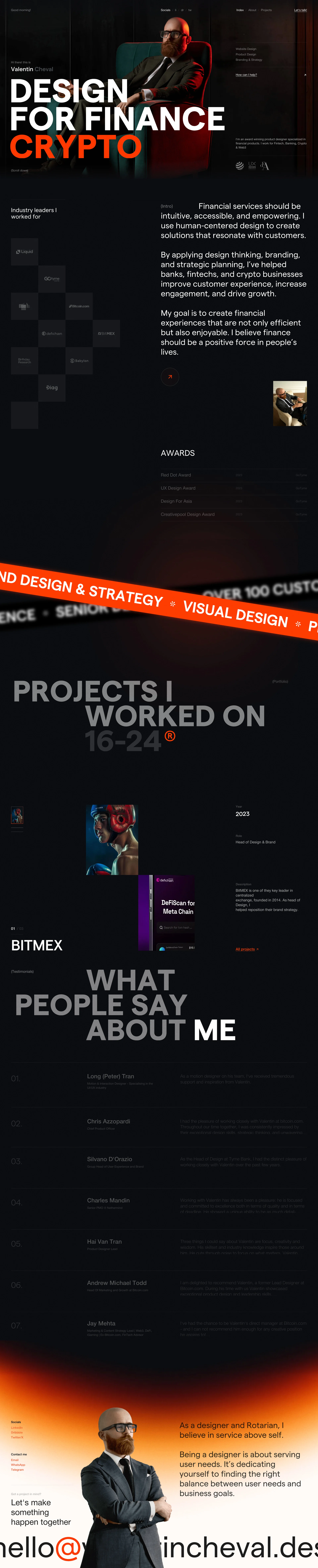 Valentin Cheval Landing Page Example: I'm an award winning product designer specialized in financial products. I working for Financial Products in Fintech, crypto and Web3.