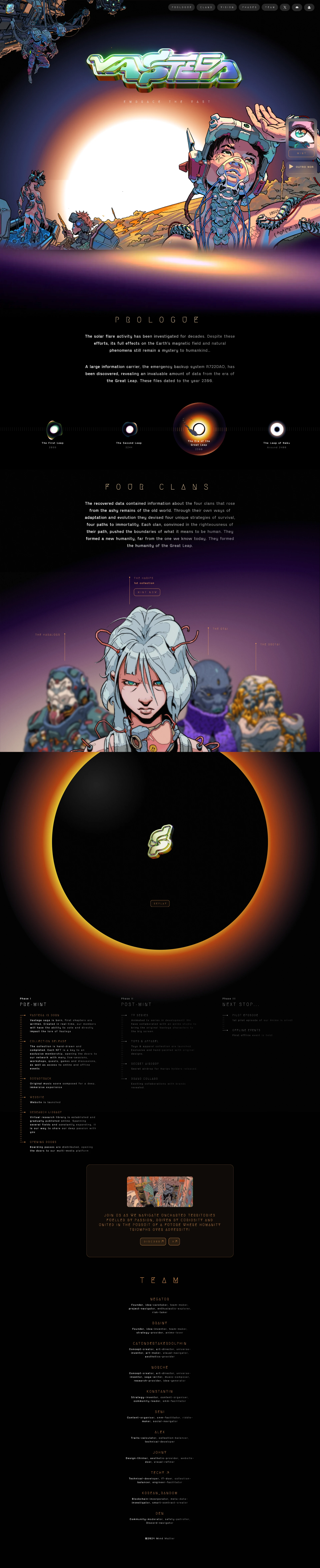 Vastega Landing Page Example: The recovered data contained information about the four clans that remained and eagerly fought for their survival around what was left of Earth.