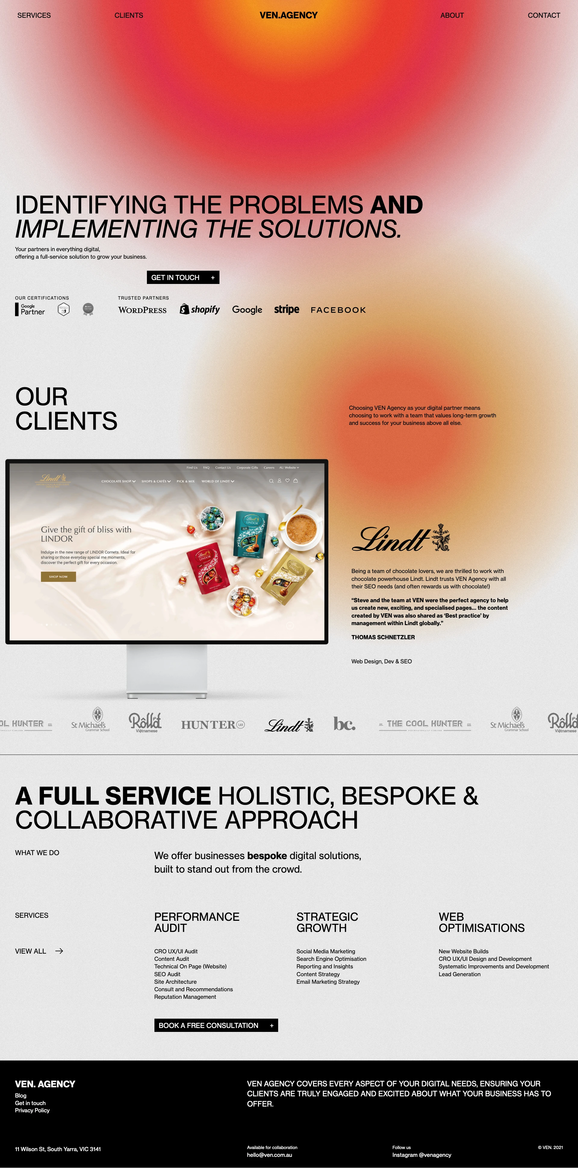 Ven Landing Page Example: Identifying the problems and implementing the solutions. We create bold changes through design & strategy.
