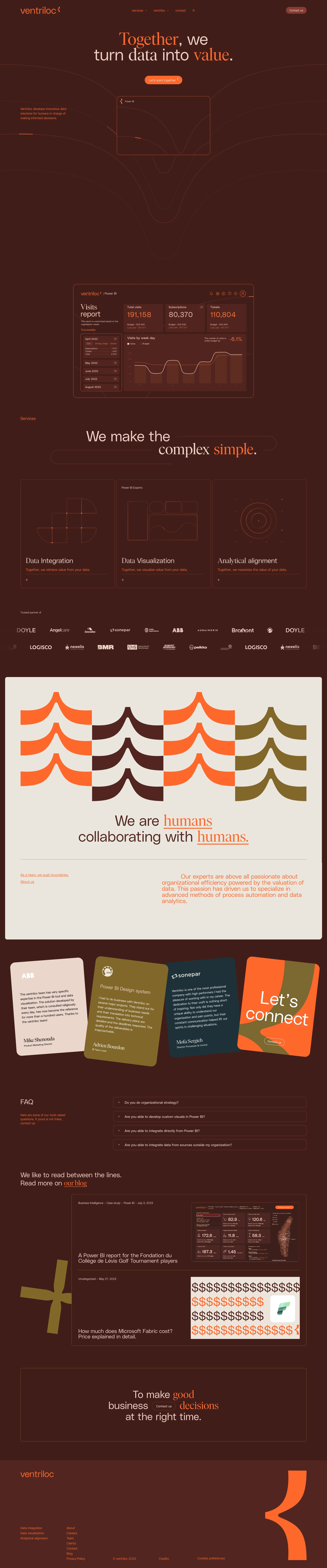 ventriloc Landing Page Example: We turn data into value. Ventriloc develops innovative data solutions for humans in charge of making informed decisions.