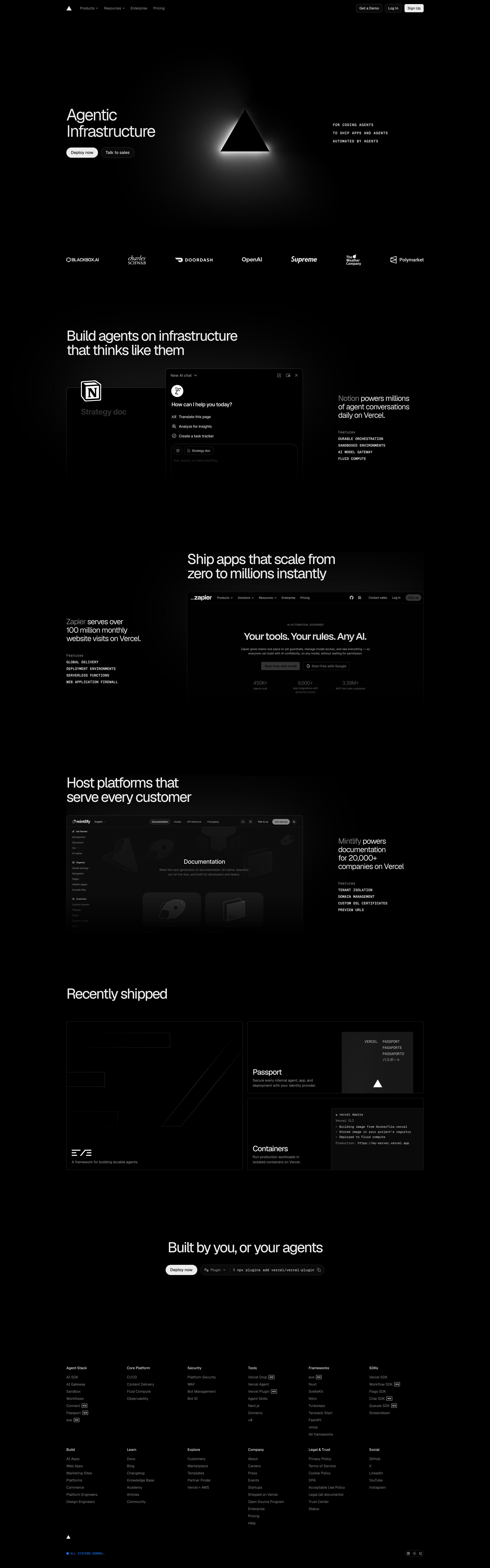 Vercel Landing Page Example: The autonomous stack for every app and agent.