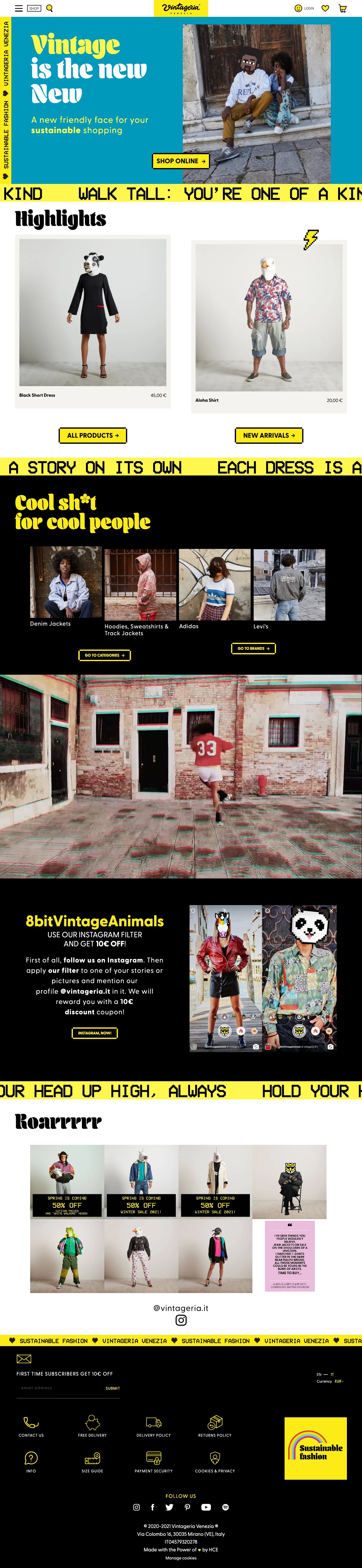 Vintageria Landing Page Example: Vintage clothing from the best brands | Levi's jeans, Adidas sportswear, Burberry trenches, jackets and much more | 💛 '80s & '90s women fashion and men fashion.