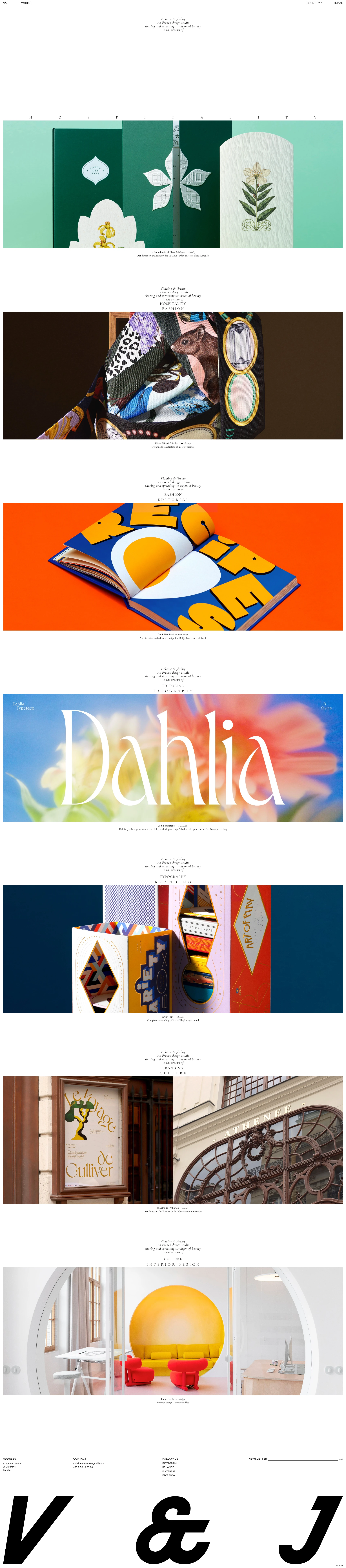 Violaine & Jérémy Landing Page Example: Founded by creative partners Orsoni and Schneider, the design studio is known for its sophisticated and inviting aesthetic. By cultivating a sensitive, artistic, and detail-oriented approach, the studio aims to deliver a work of excellence made to last.