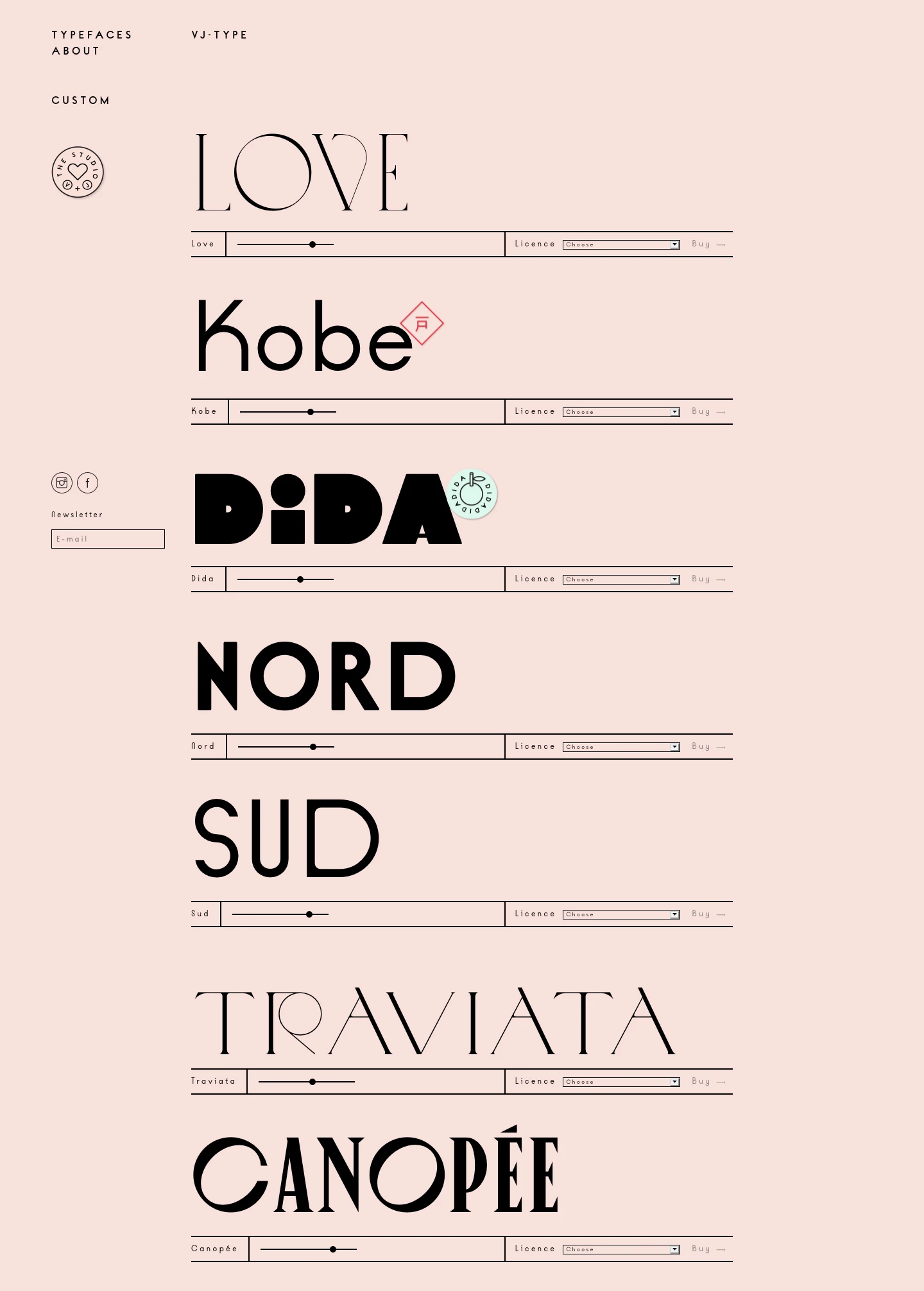 VJ-TYPE Landing Page Example: We design fonts like we would design everything else: with our own artistic gesture and sensibility
