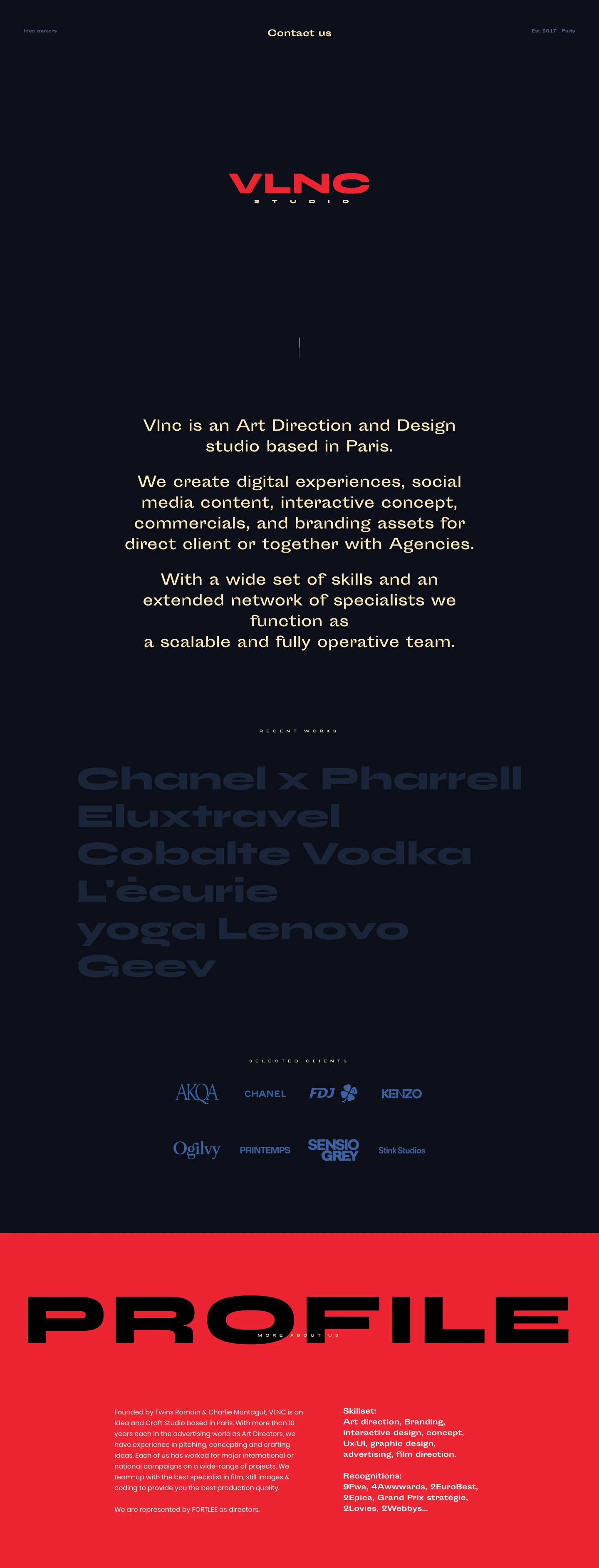 Vlnc Studio Landing Page Example: We create digital experiences, social media content, interactive concept, commercials, and branding assets for direct client or together with Agencies.
