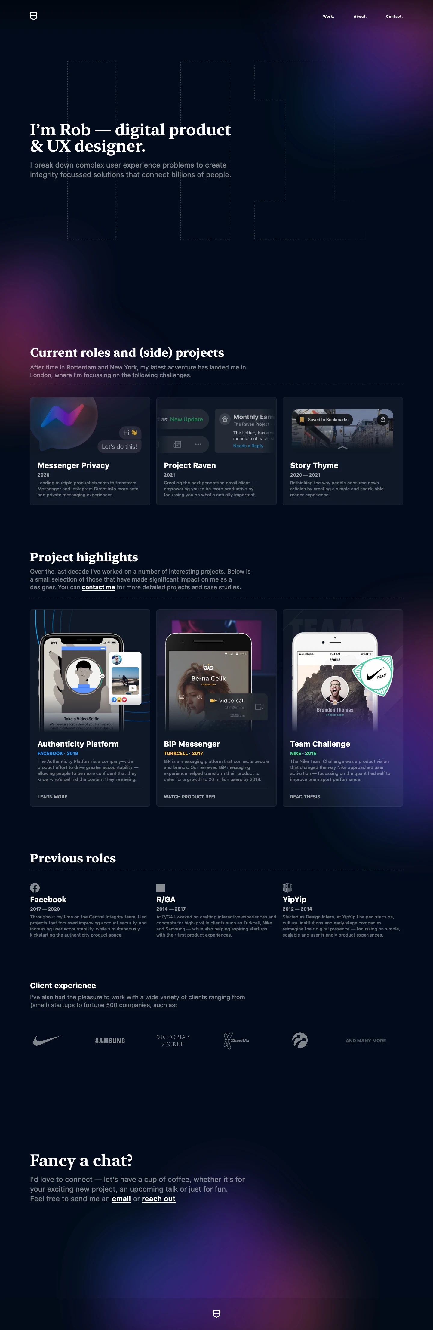 VoetsDesign Landing Page Example: The design portfolio of Rob Voets — Dutch product designer, focusses on creating interactive (digital) product experiences. Check out my work and say hi! 👋