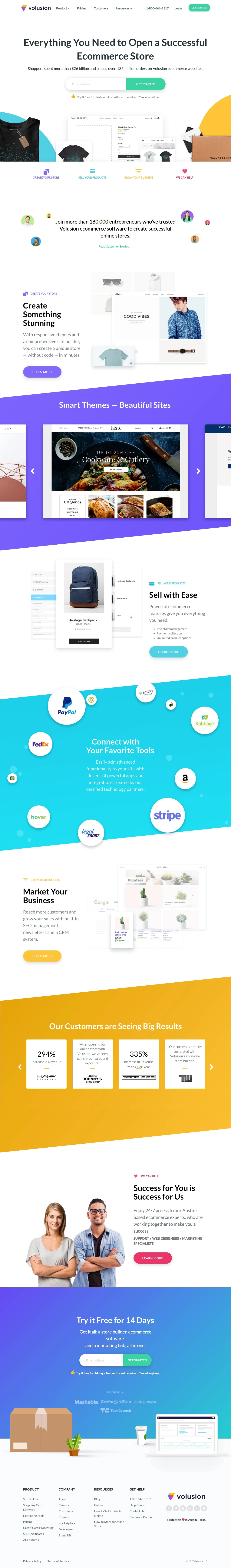 Volusion Landing Page Example: Ecommerce Website Store & Shopping Cart Software