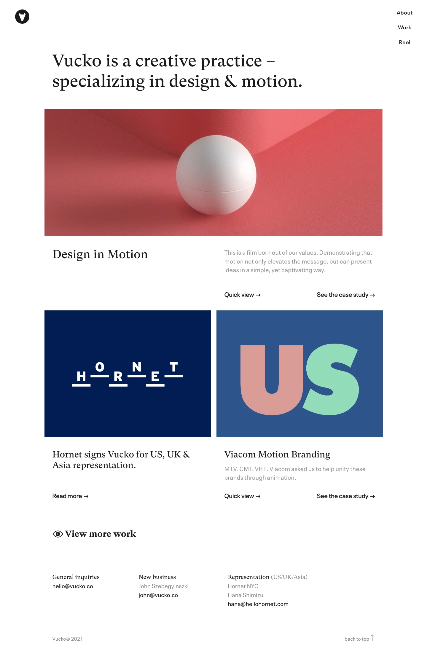 Vucko Landing Page Example: Vucko is a creative practice – specializing in design & motion.