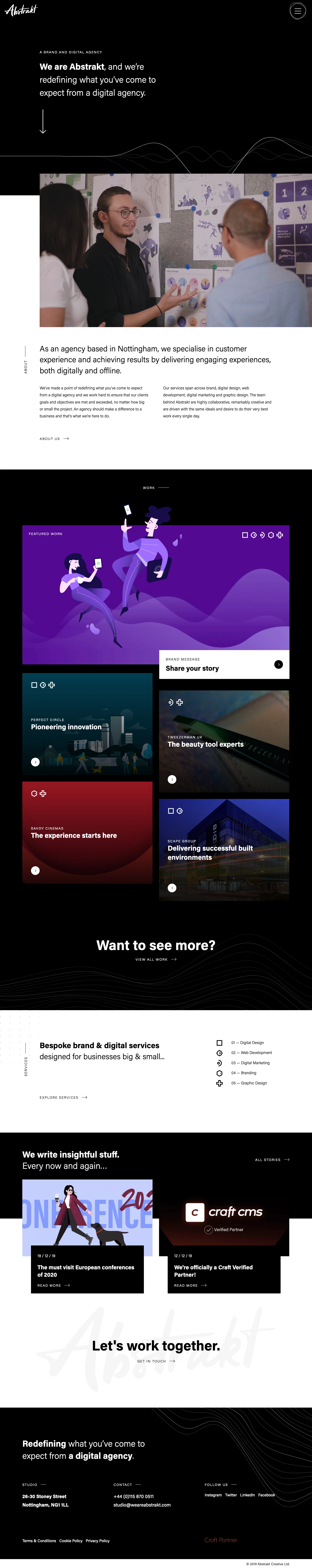 Abstrakt Landing Page Example: We are Abstrakt, and we’re redefining what you’ve come to expect from a digital agency.