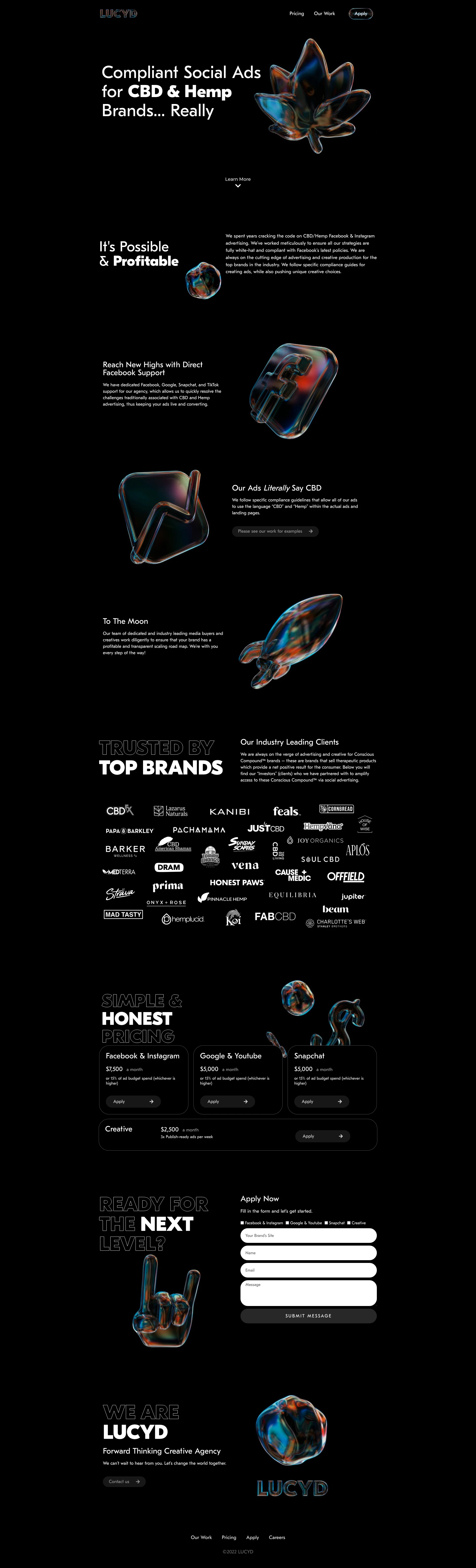LUCYD Landing Page Example: Compliant Facebook Ads for CBD & Cannabis Brands.