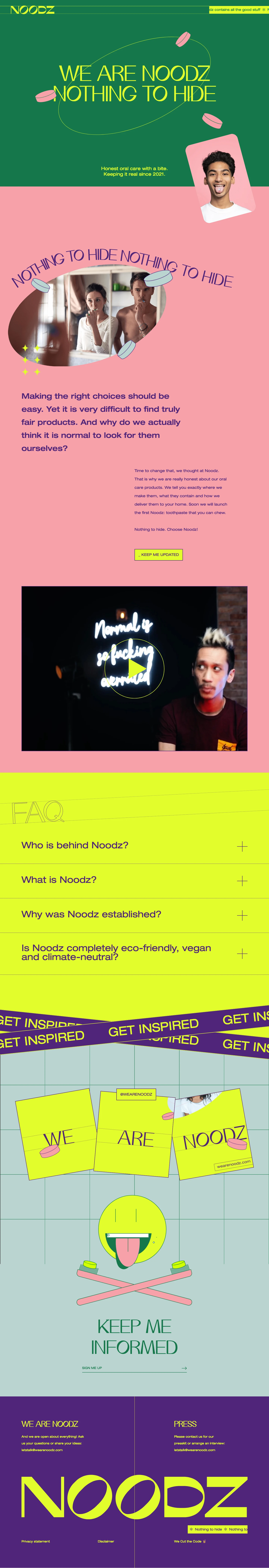 Noodz Landing Page Example: Vegan, organic and fair trade oral care products. A standard at Noodz.
