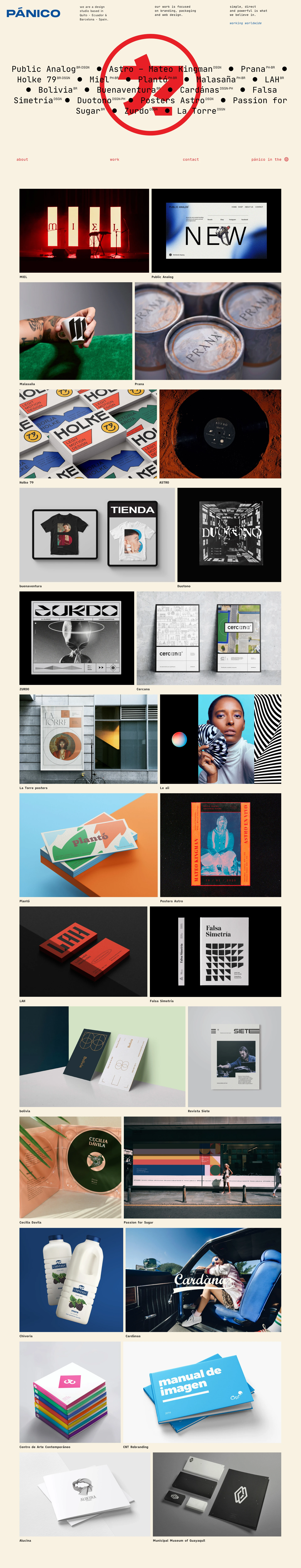 Pánico Landing Page Example: Pánico Studio We are a design studio based in Quito - Ecuador & Barcelona - Spain. Our work focuses on branding, packaging, graphic and web design. Simple, direct and powerful is what we believe in.
