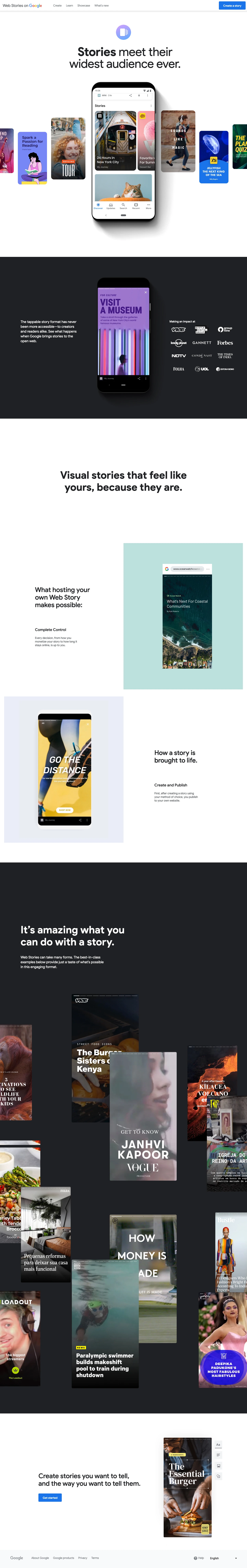 Web Stories on Google Landing Page Example: The tappable story format has never been more accessible—to creators and readers alike. See what happens when Google brings stories to the open web.