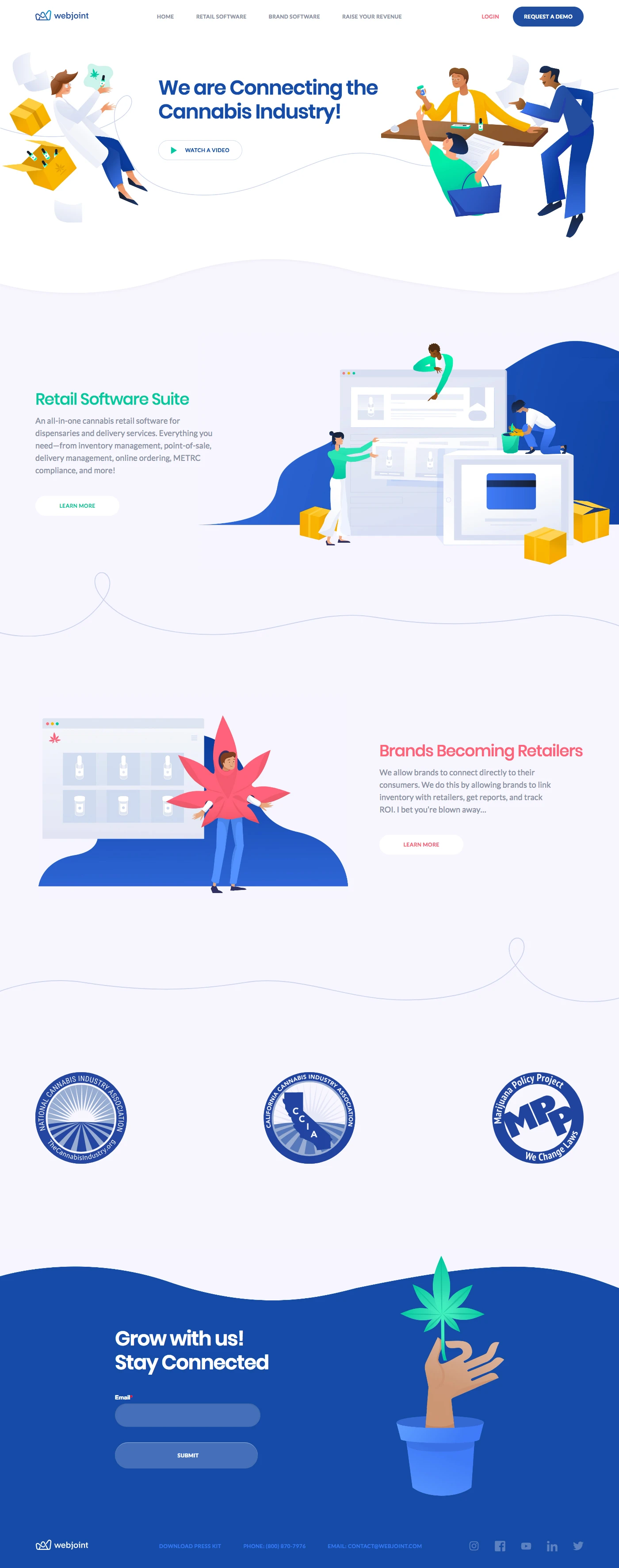 WebJoint Landing Page Example: Leading cannabis software for dispensaries, delivery services and brands. Allowing brands to sell directly to consumers to increase supply chain revenue.