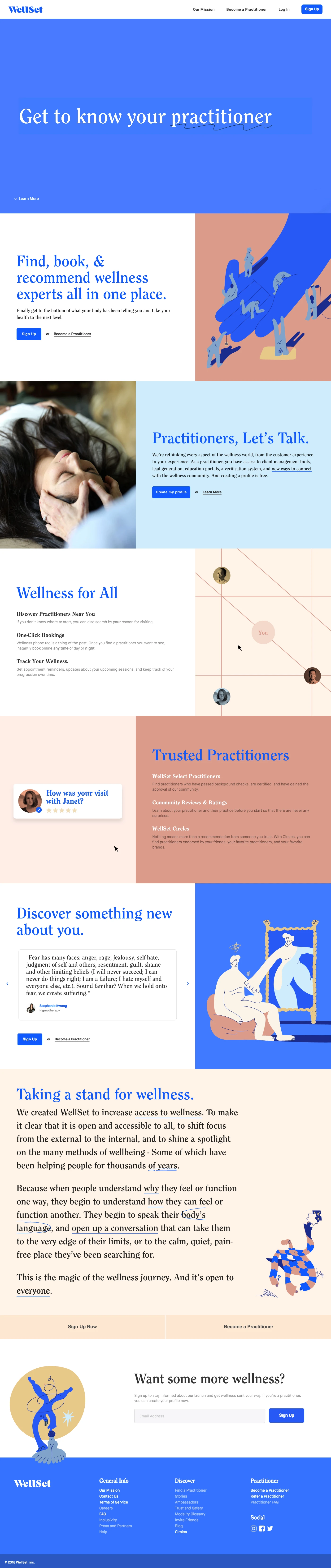 Wellset Landing Page Example: We define wellness as the process of getting to know yourself so you can make more informed decisions about your health