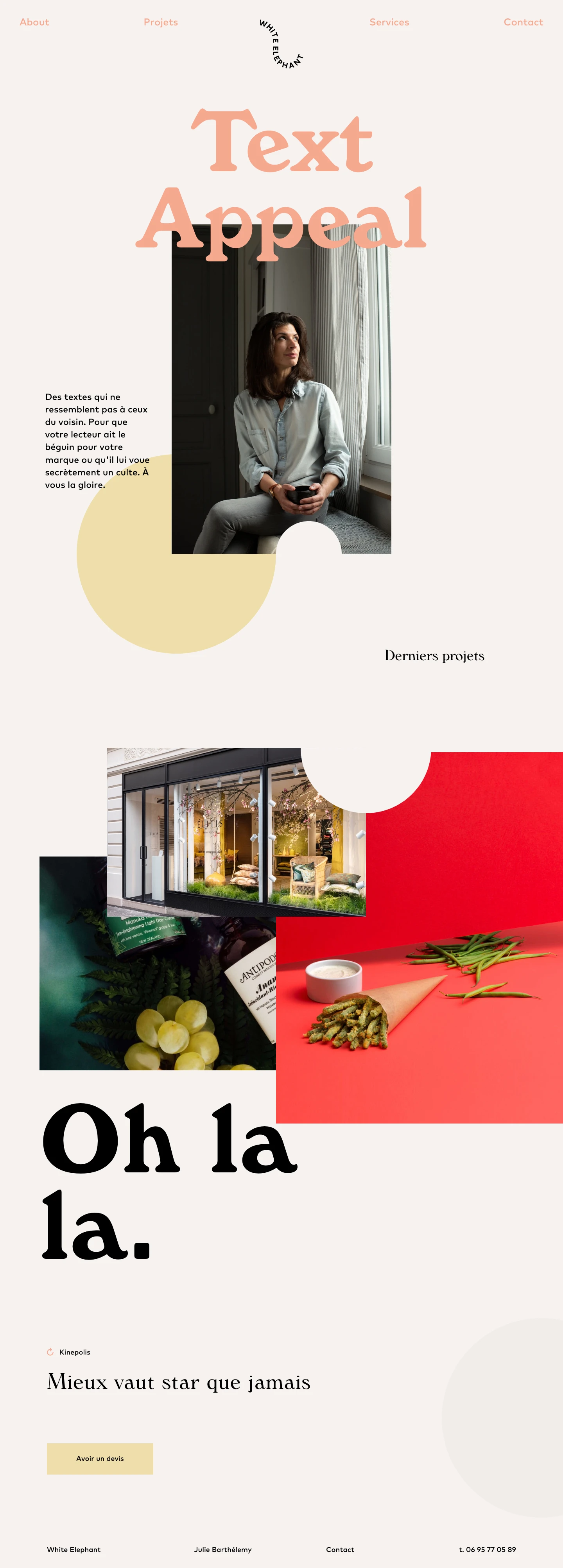 White Elephant Landing Page Example: I help major accounts to simplify their speech, start-ups to sharpen, beautiful brands to give him panache.