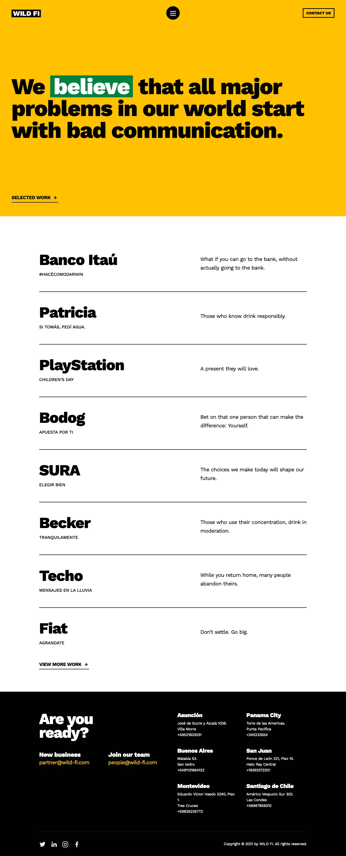 WILD FI Landing Page Example: We make brands more sociable and relevant for target communities.