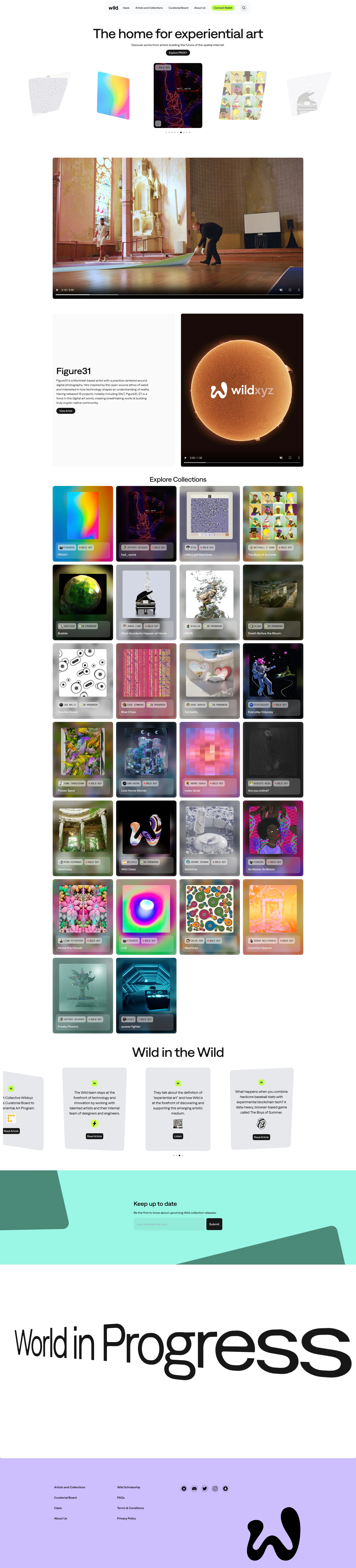 Wildxyz Landing Page Example: The community where you create, collect and explore experiential art. Powered by our artist residency, collector community & immersive works.