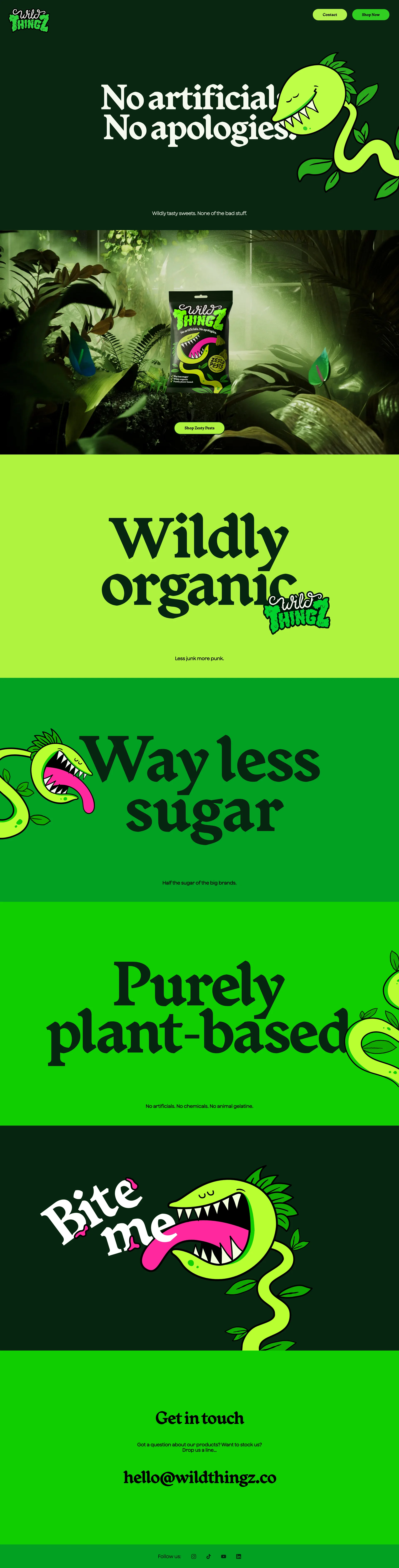 Wild Thingz Landing Page Example: No artificials. No apologies. Wildly tasty sweets. None of the bad stuff.