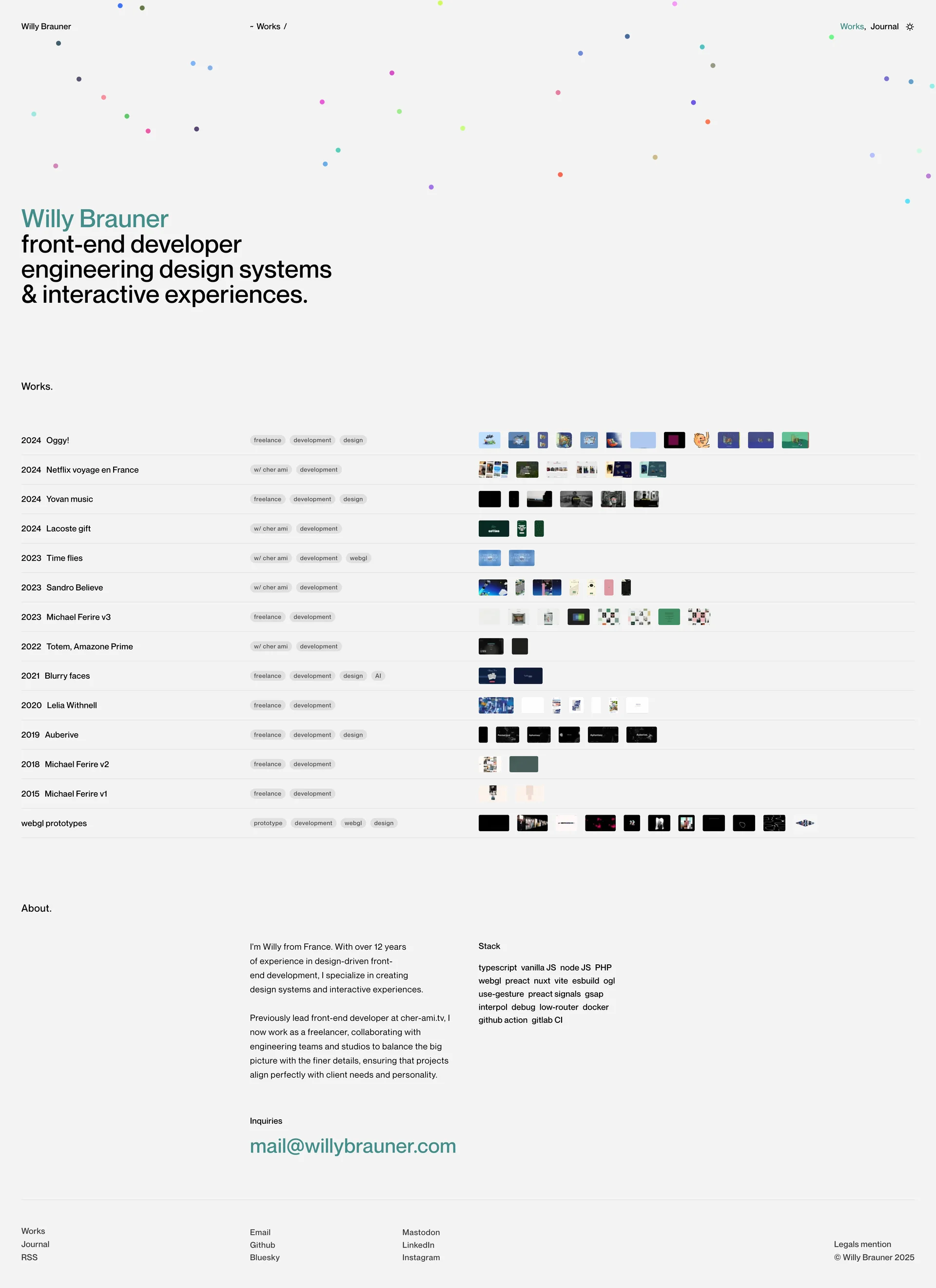 Willy Brauner Landing Page Example: Front-end developer. Engineering design systems & interactive experiences.