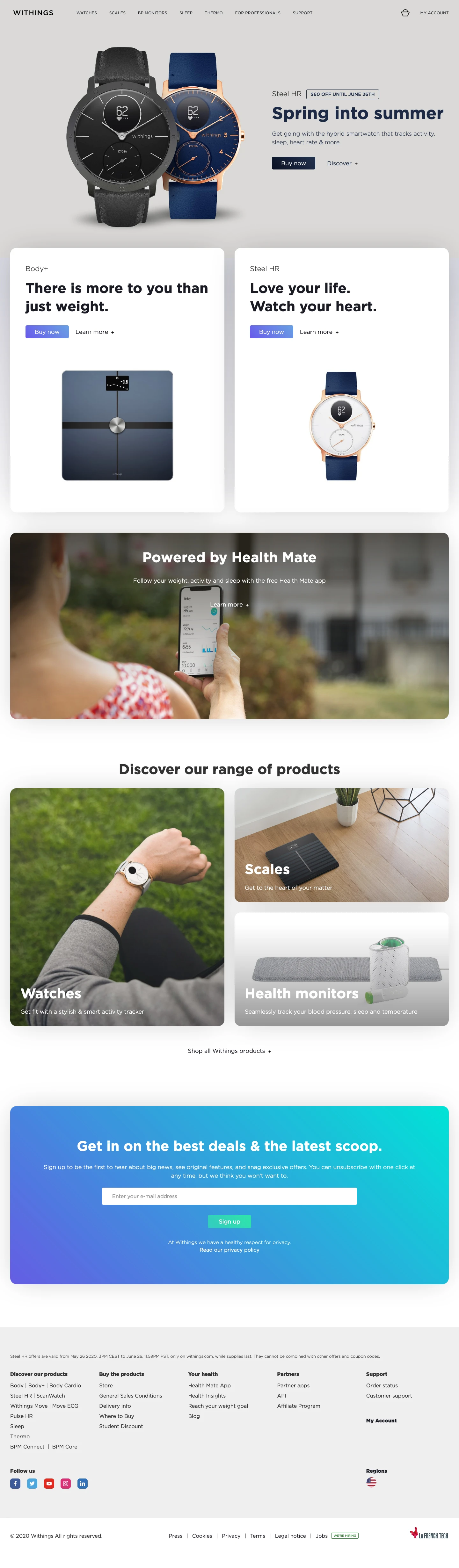 Withings Landing Page Example: Withings (formerly Nokia Health) health ecosystem of connected devices & apps is designed to improve daily wellbeing and long-term health. Discover our award-winning smart scales, hybrid smartwatches & health monitors.
