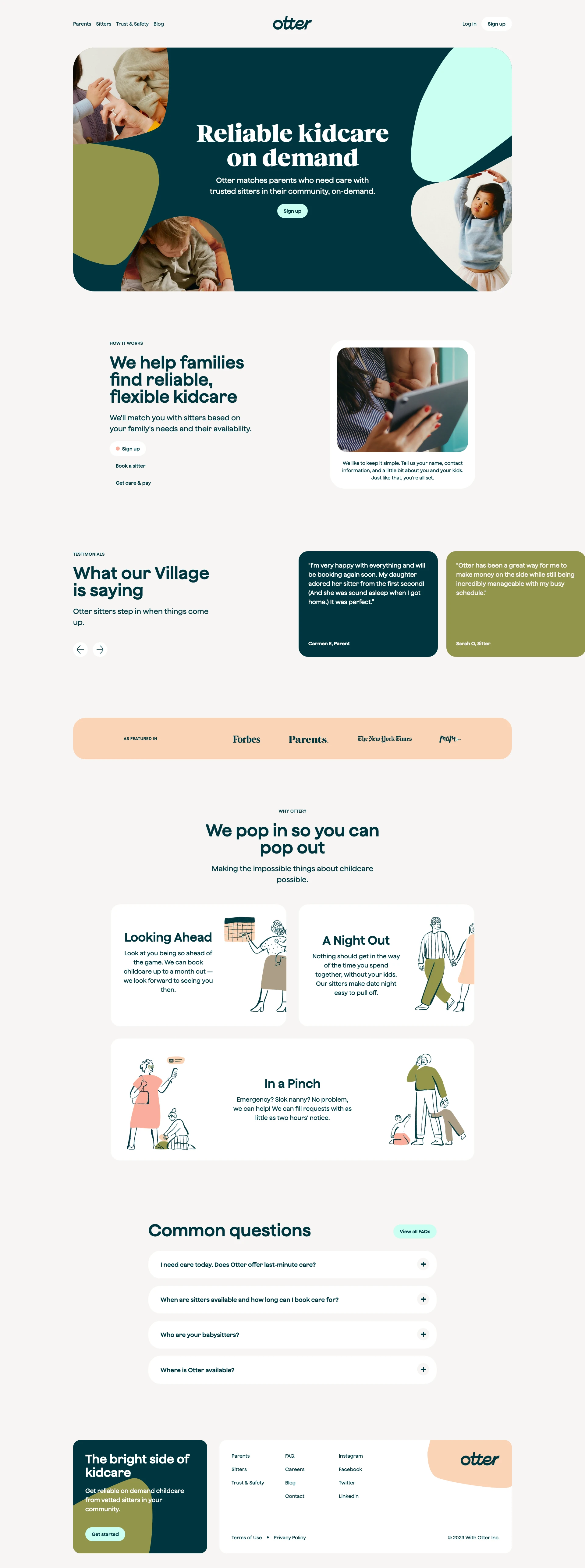 Otter Landing Page Example: Reliable kidcare on demand. Otter matches parents who need care with trusted sitters in their community, on-demand.