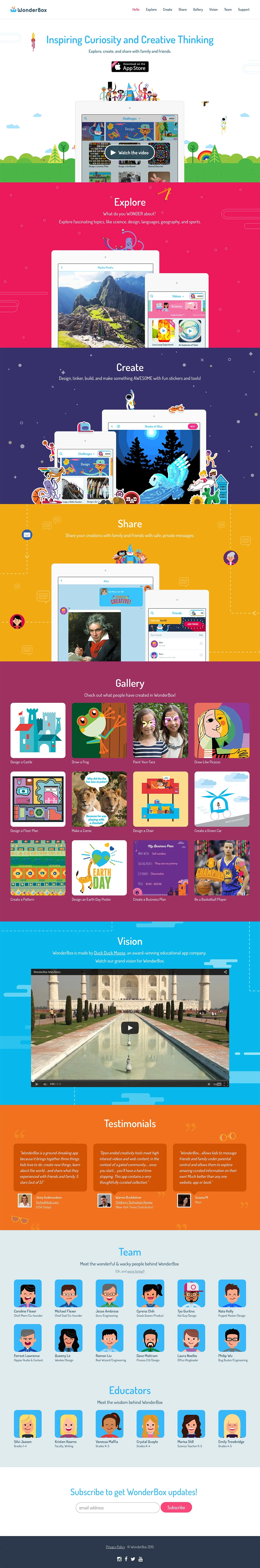 WonderBox Landing Page Example: Explore, create, and share with family and friends.