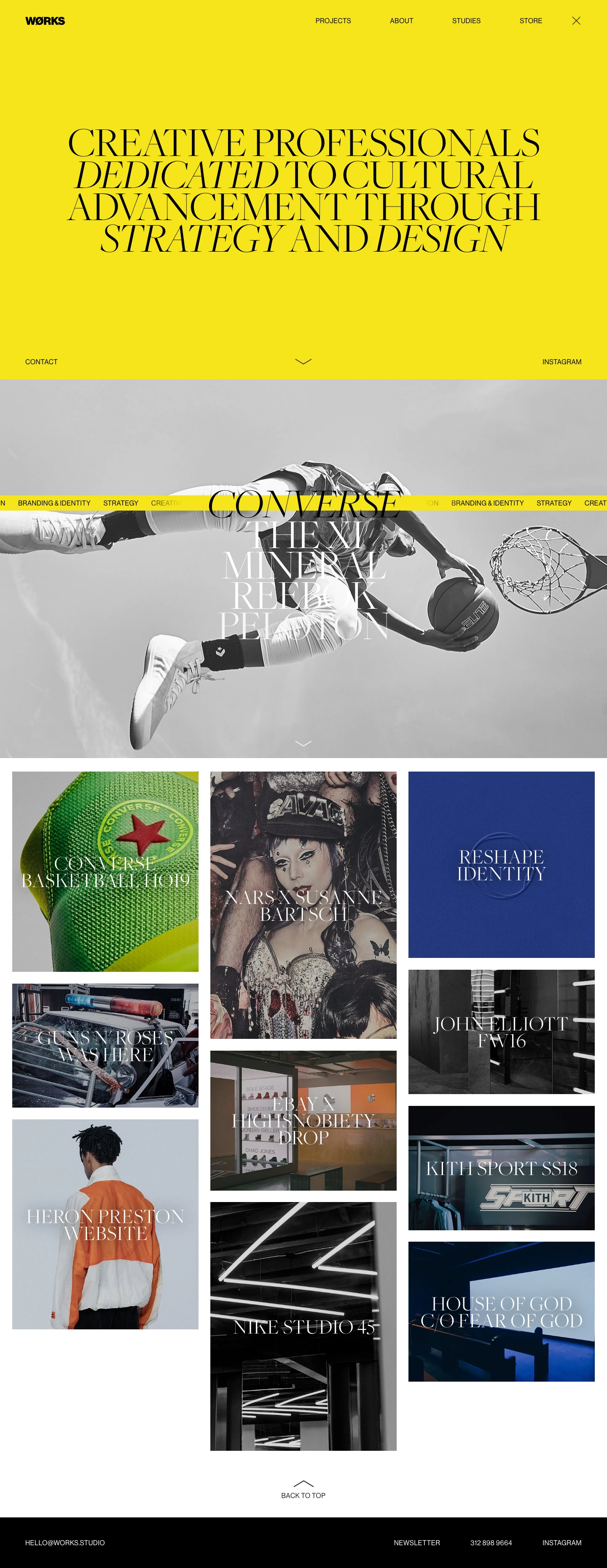 WØRKS Landing Page Example: Creative professionals dedicated to human advancement through strategy and design.