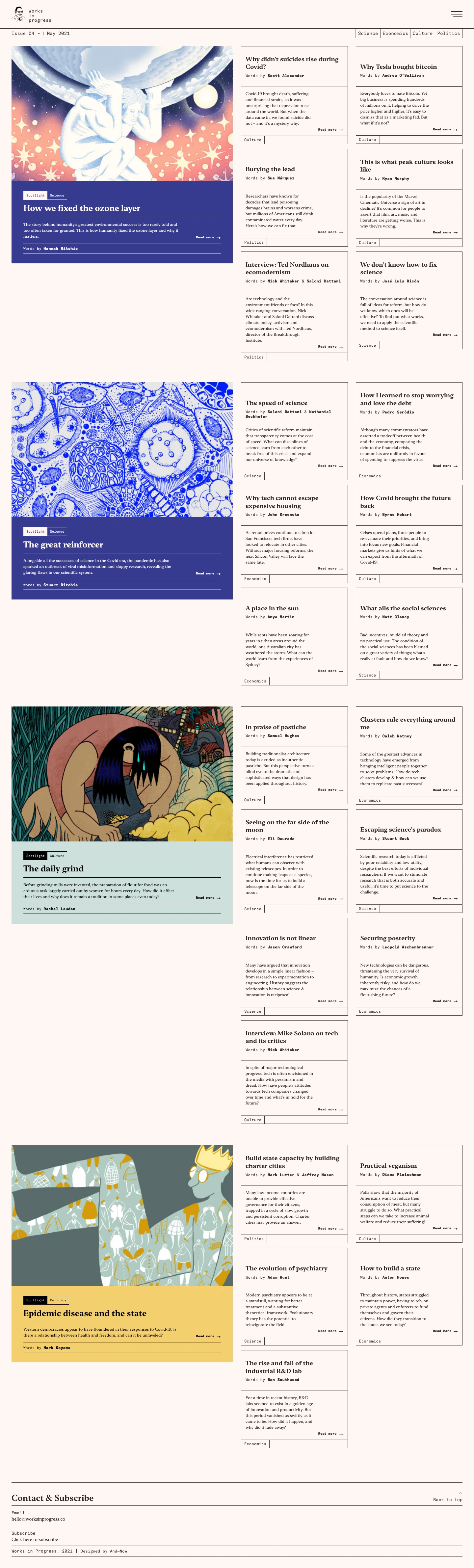 Works in Progress Landing Page Example: Works in Progress is a new online magazine dedicated to sharing novel ideas and stories of progress, and features original writing from some of the most interesting thinkers in the world.