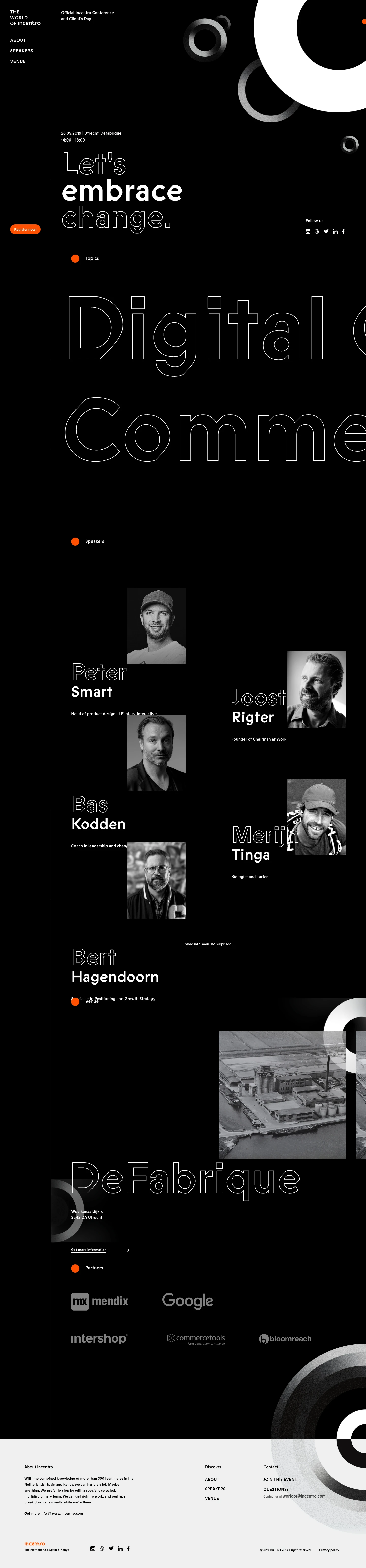 World of Incentro Landing Page Example: The World of Incentro is the first Official Conference and Client’s day of Incentro, on the 26th of September 2019 in Utrecht.