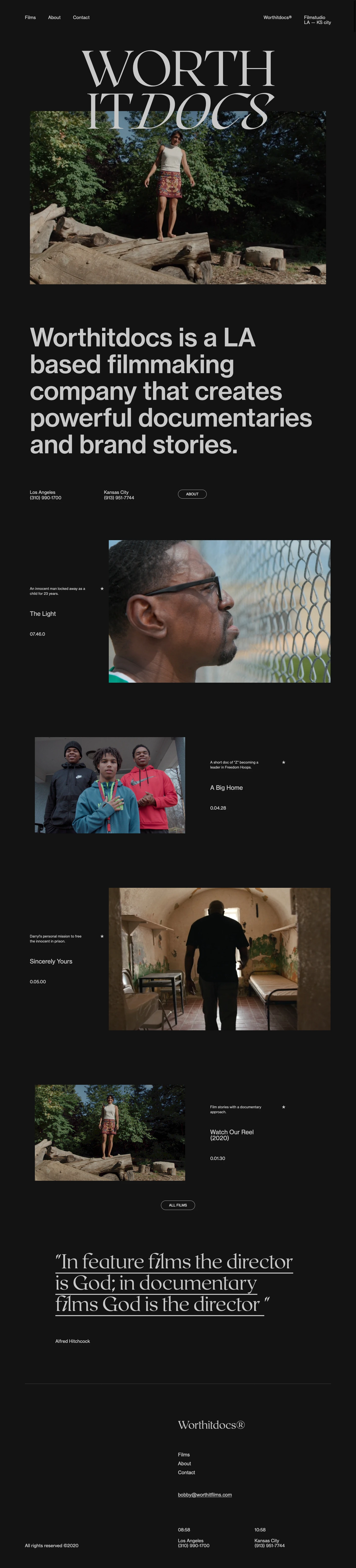 Worth It Docs Landing Page Example: Worth It Docs creates powerful documentary films for individuals and organizations. Directing, Video Production and Post Production, based in Los Angeles.