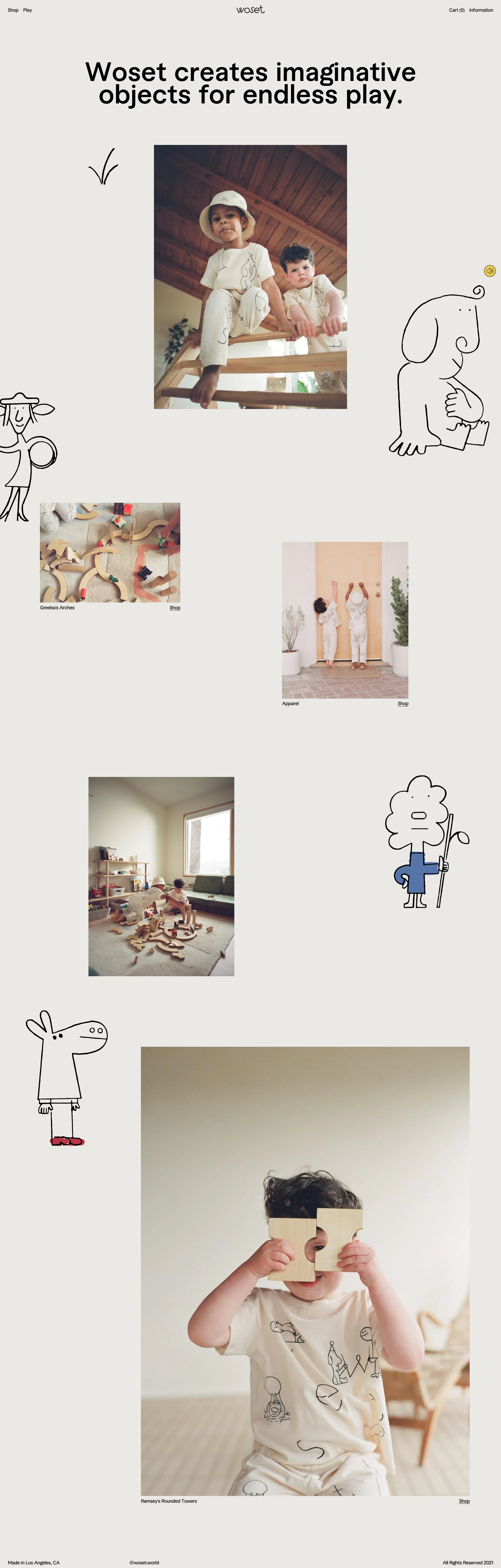 Woset Landing Page Example: Woset works with imaginative creatives to inspire and nurture the imaginations of children—designing products that spark storytelling, enable open play, and have more uses than the ones typically prescribed.